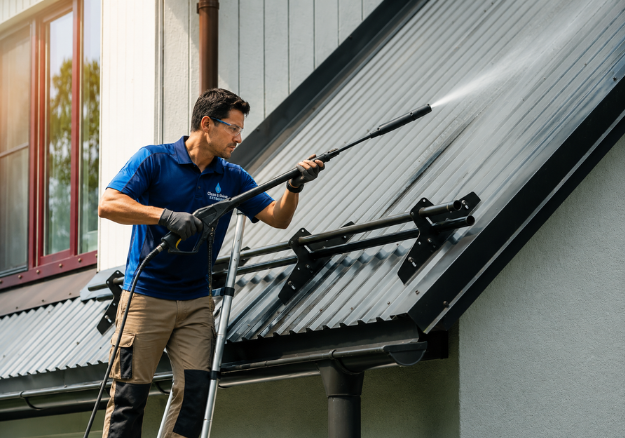 Roof soft washing removing moss and lichen in Auckland