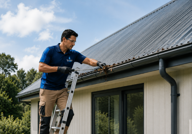 Gutter cleaning service removing debris and blockages in Auckland home