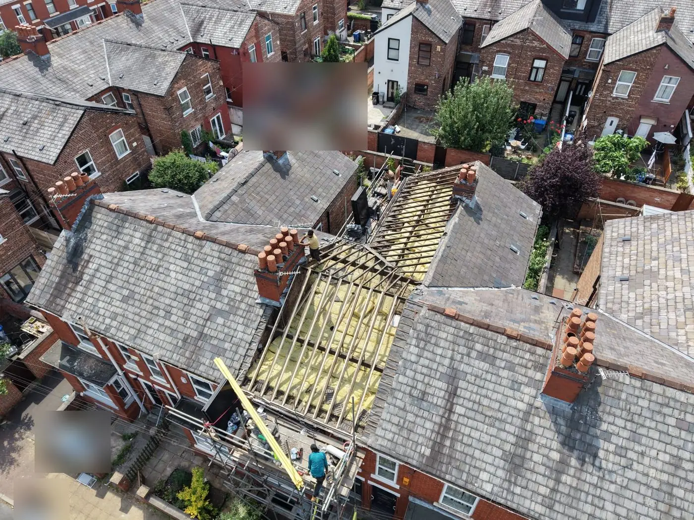 Drone view of a roof stripped back, Prime Roofing & Guttering, Oxfordshire