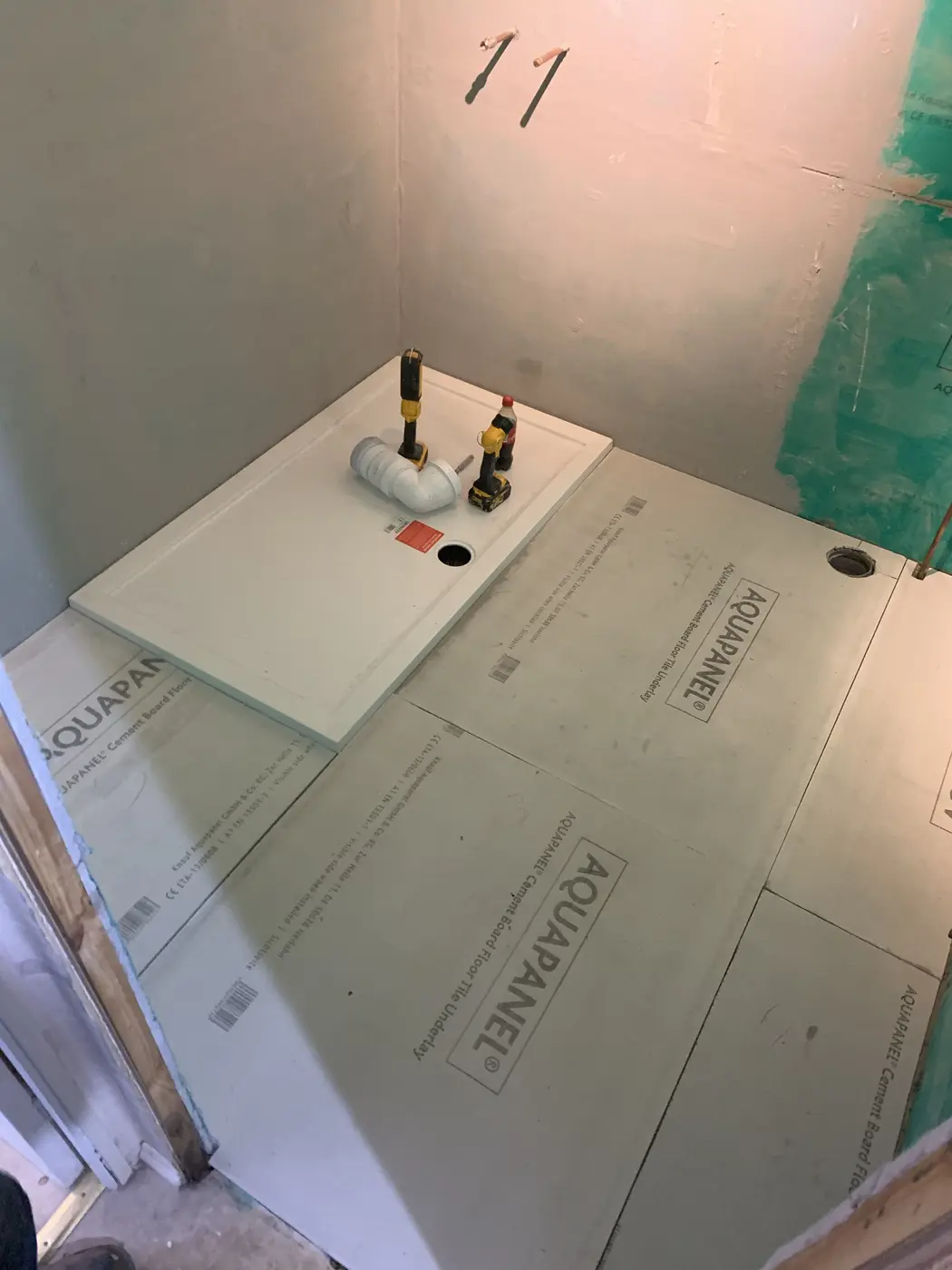 Shower tray on cement board in an Oxford bathroom refit