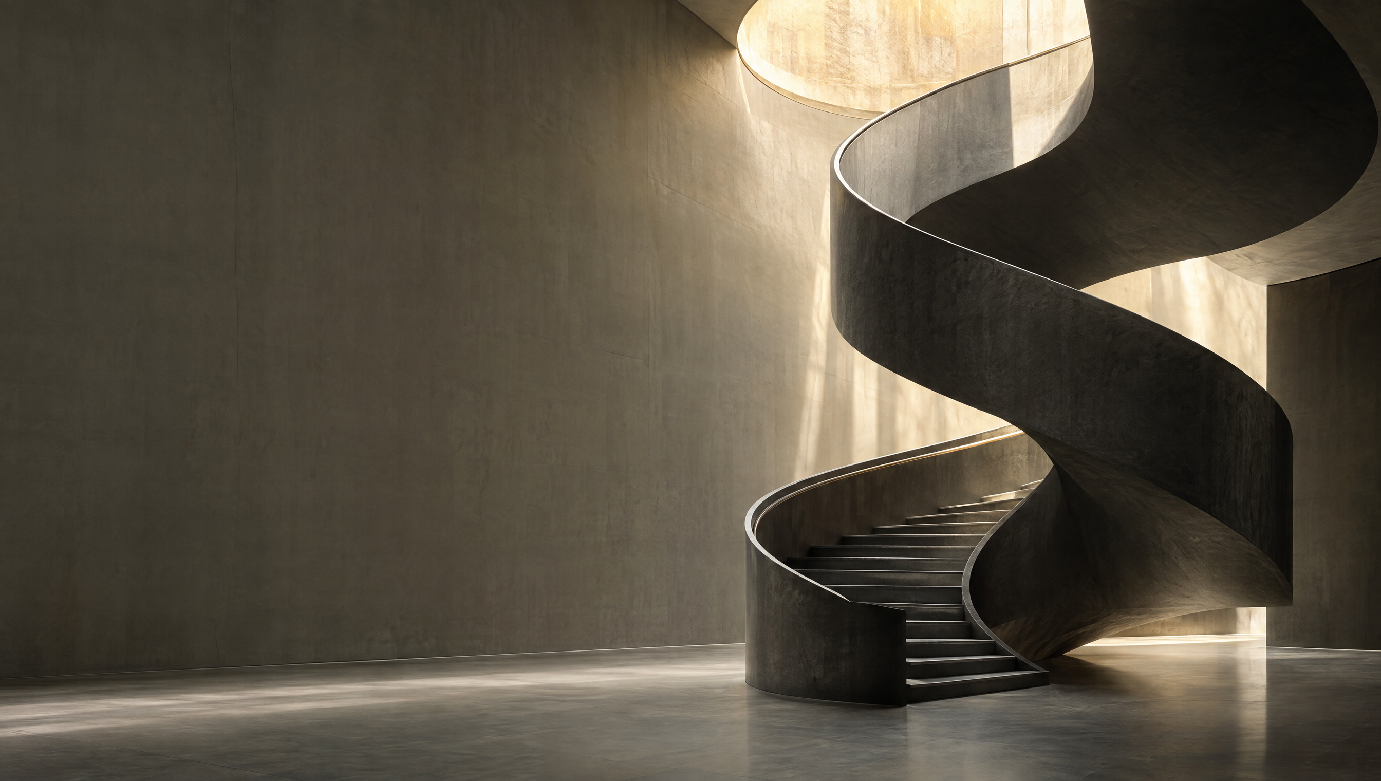 Architectural spiral staircase representing continuous ascension and venture engineering
