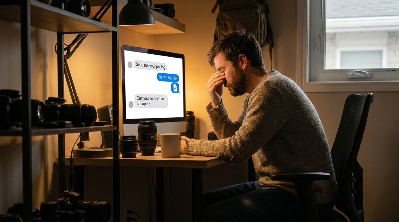Photographer reading price negotiation message