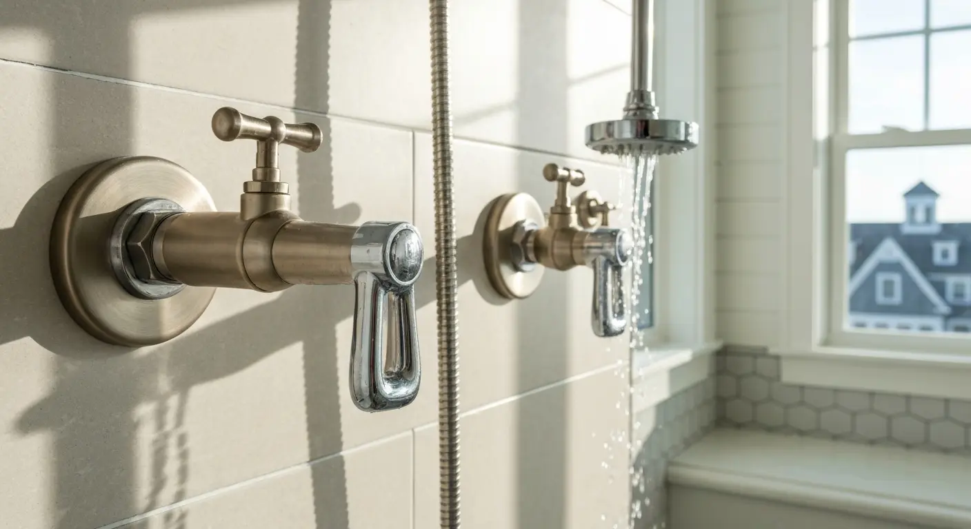 Modern shower fixtures and plumbing setup