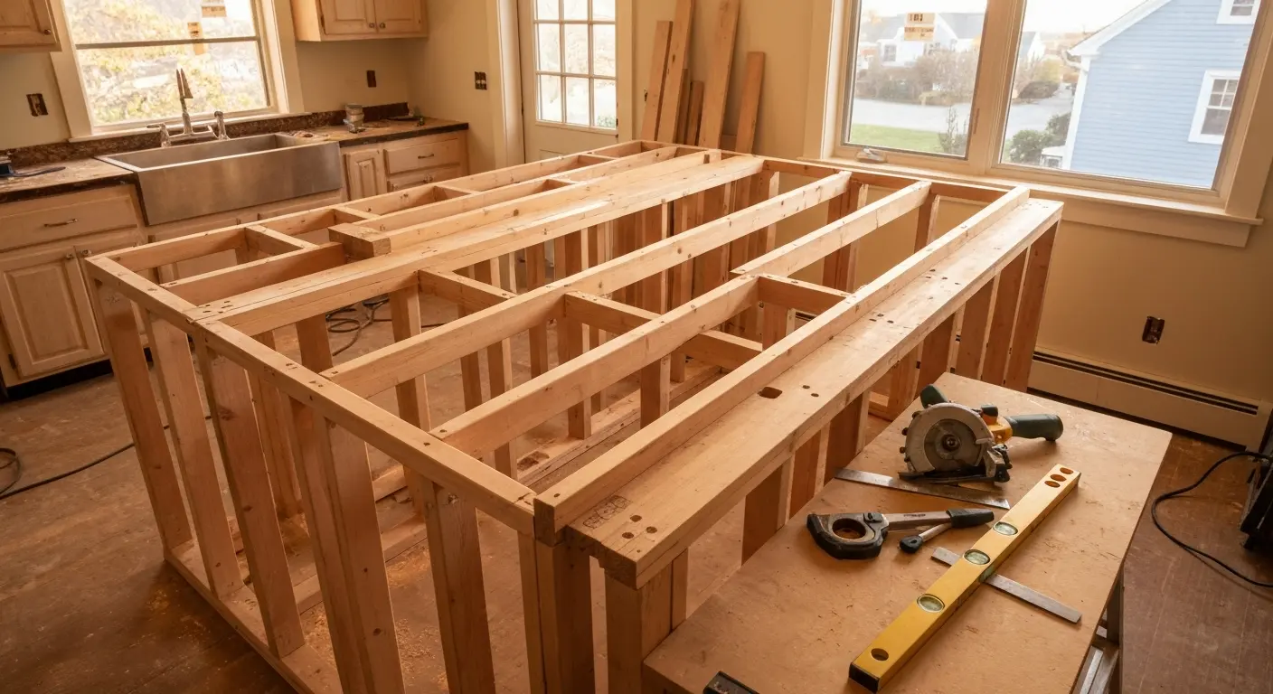 Kitchen island framing installation