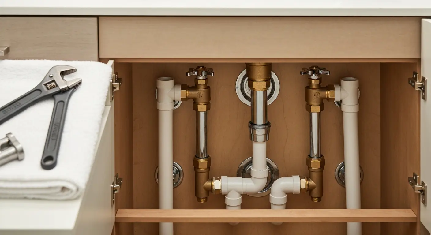 Plumbing connection and drain installation
