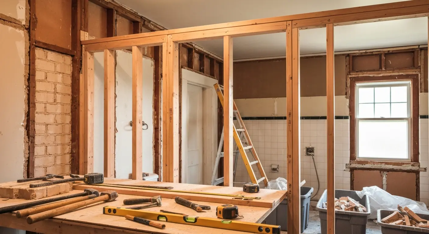 Bathroom demolition and framing work