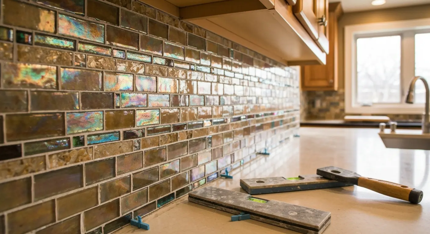Glass mosaic backsplash