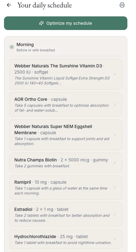 Optimized daily schedule