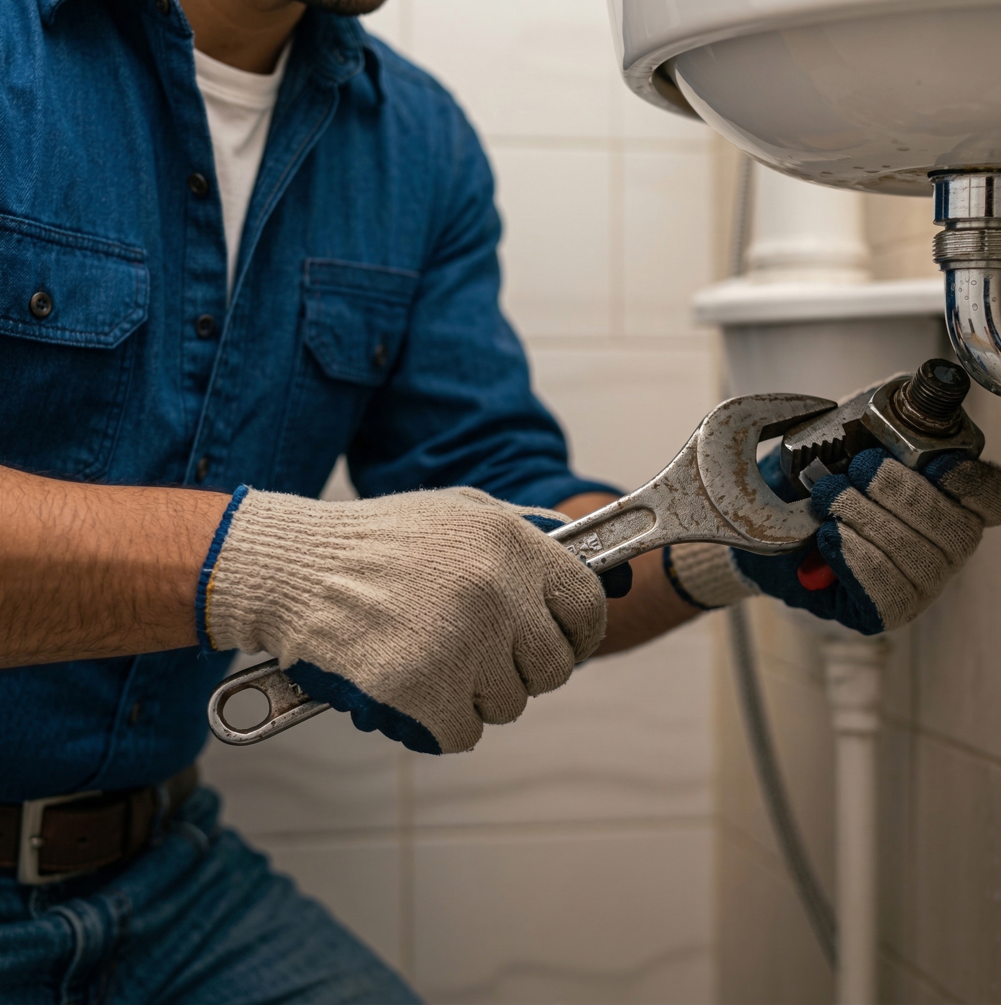 Professional plumbing tools and electronic leak detection equipment in use