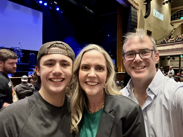 The family at the Ryman waiting for SatchVai to start. Tucker took up guitar late in 2025.