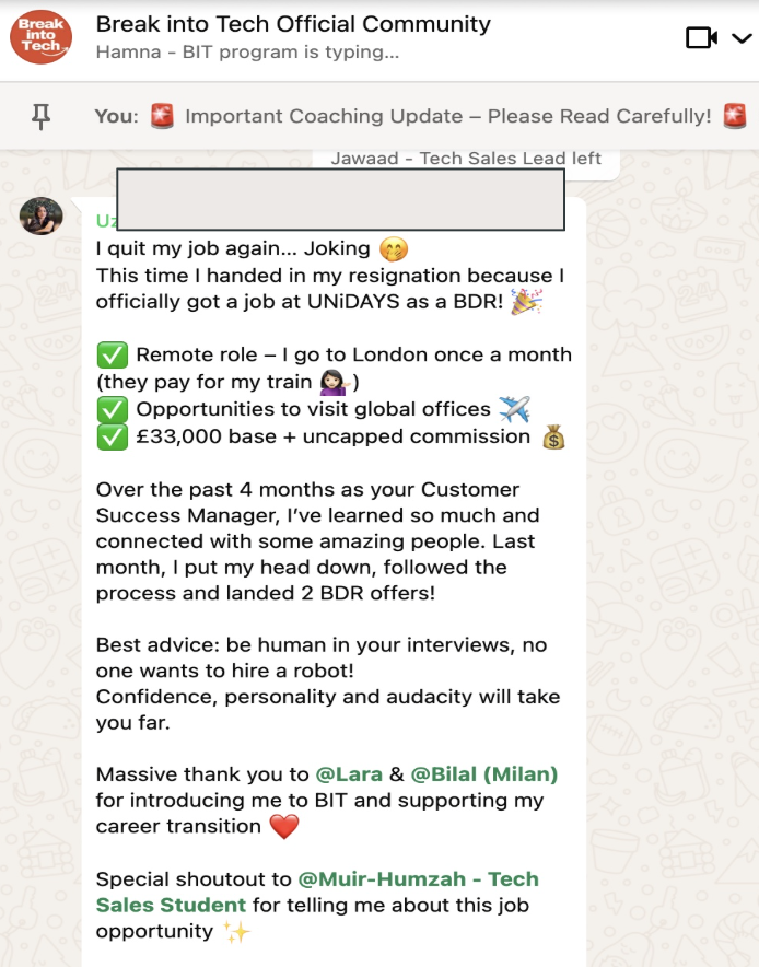 Community message from a member announcing their tech sales offer