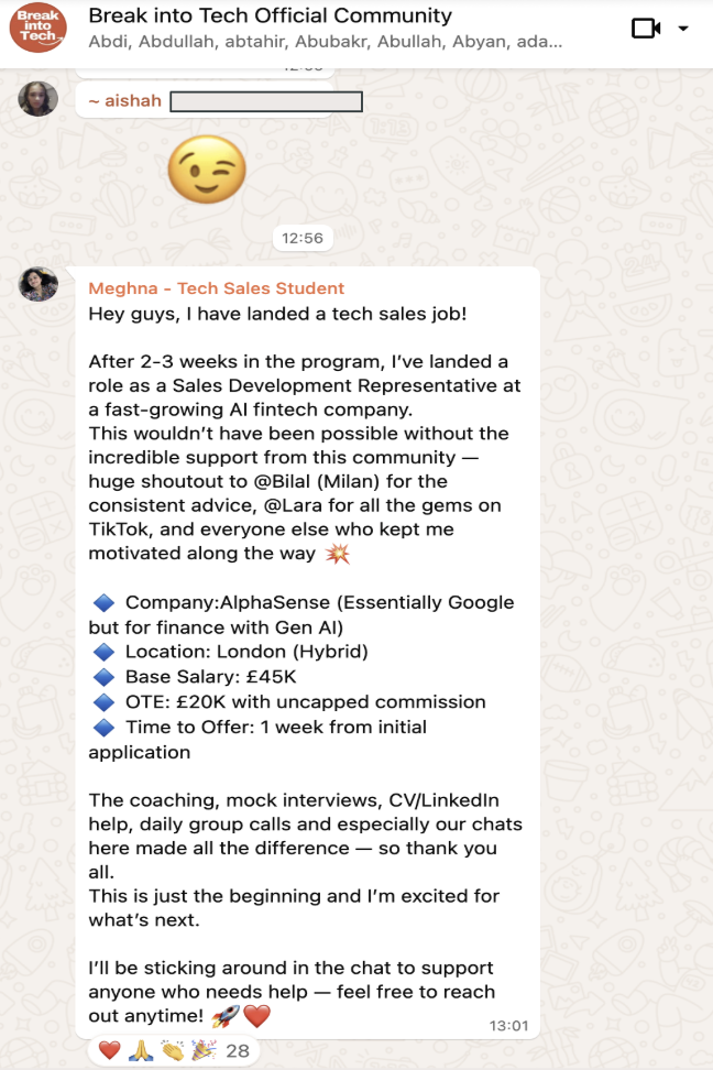 Message from Meghna announcing their offer at AlphaSense