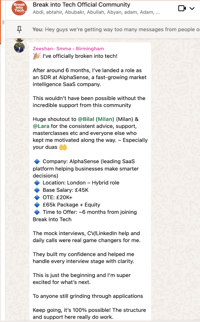 Message from Zeeshan announcing their offer at AlphaSense