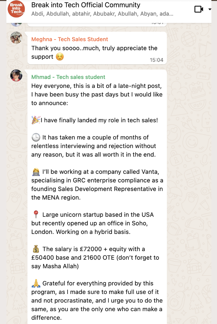 Message from Mhmad announcing their offer at Vanta