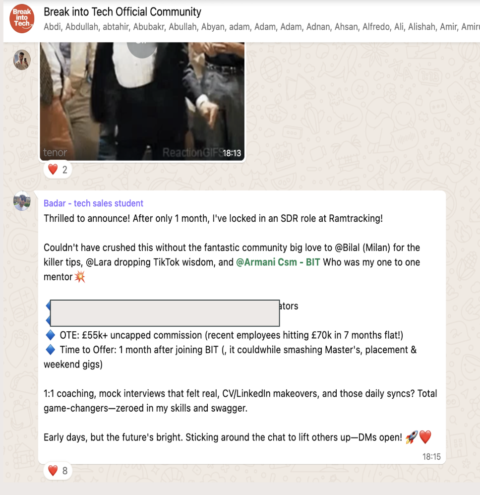 Message from Badar announcing their offer at Ramtracking