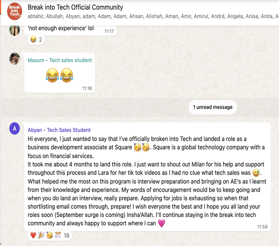 Message from Abyan announcing their offer at Square