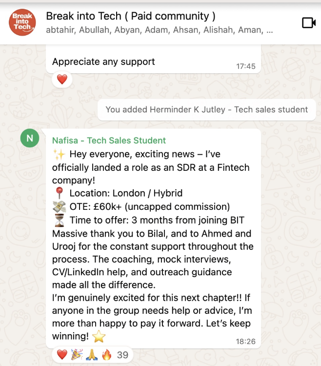 Community message from Nafisa announcing their tech sales offer
