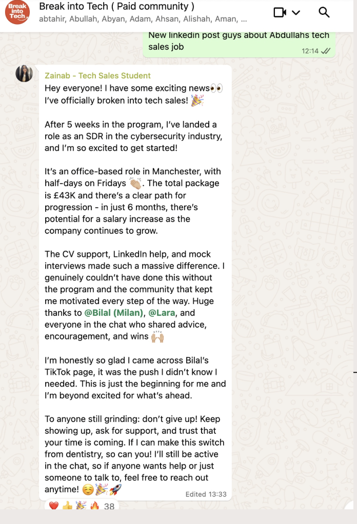Community message from Zainab announcing their tech sales offer