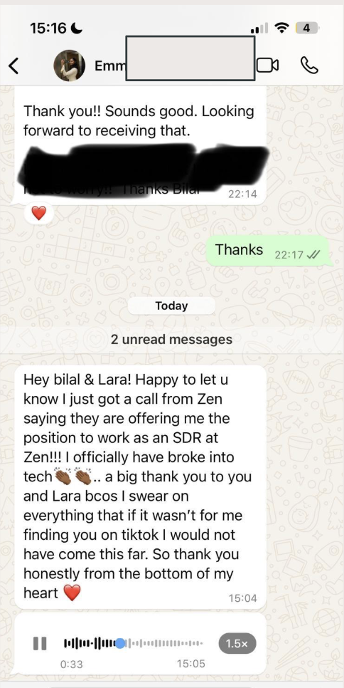 Community message from Emmanuella announcing their tech sales offer