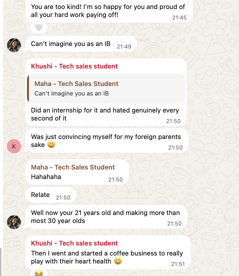 Follow-up chat message from Khushi