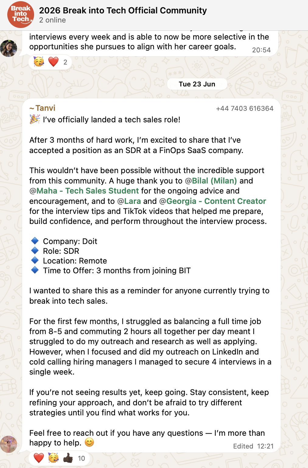 Community message from Tanvi announcing their tech sales offer