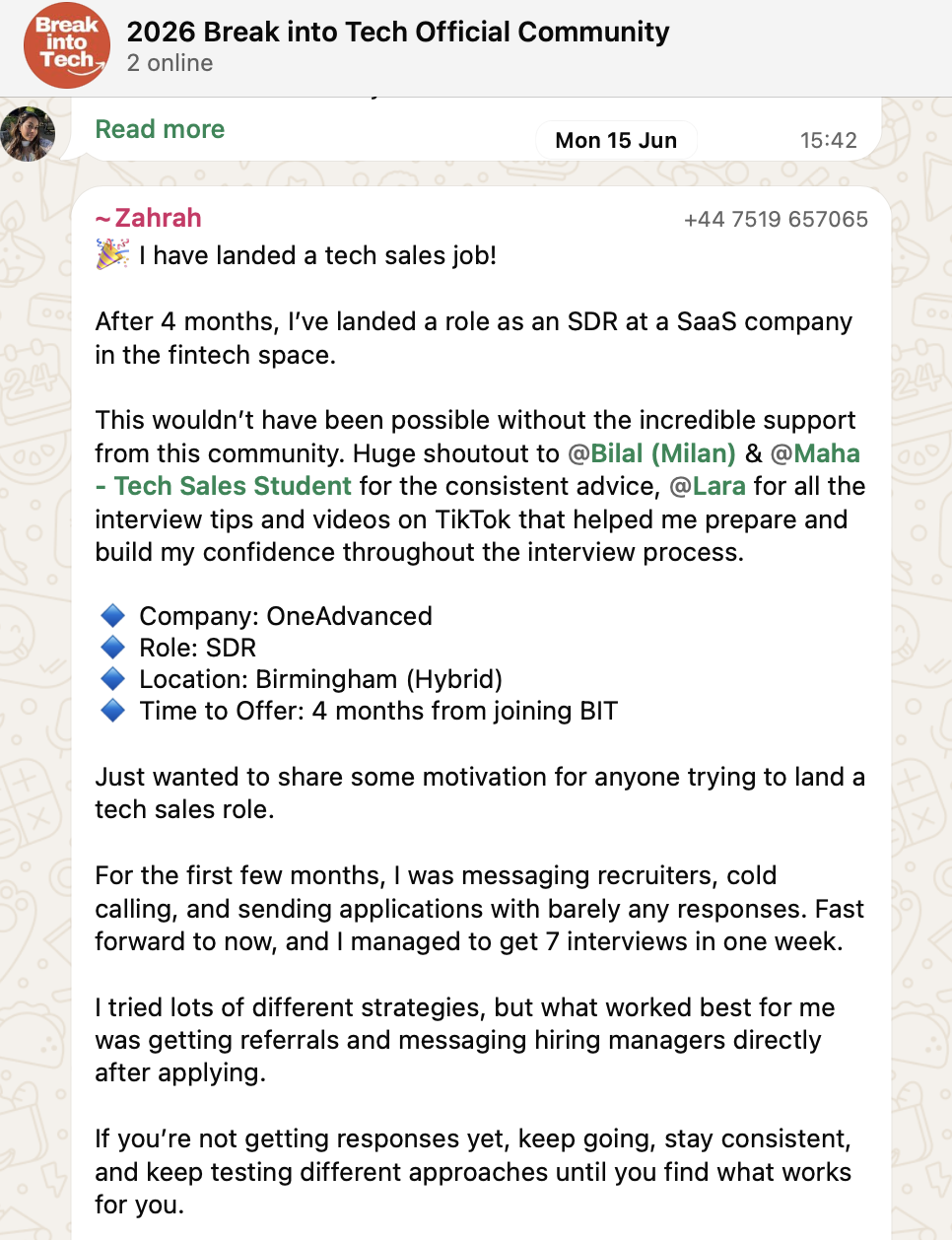 Community message from Zahrah announcing their tech sales offer
