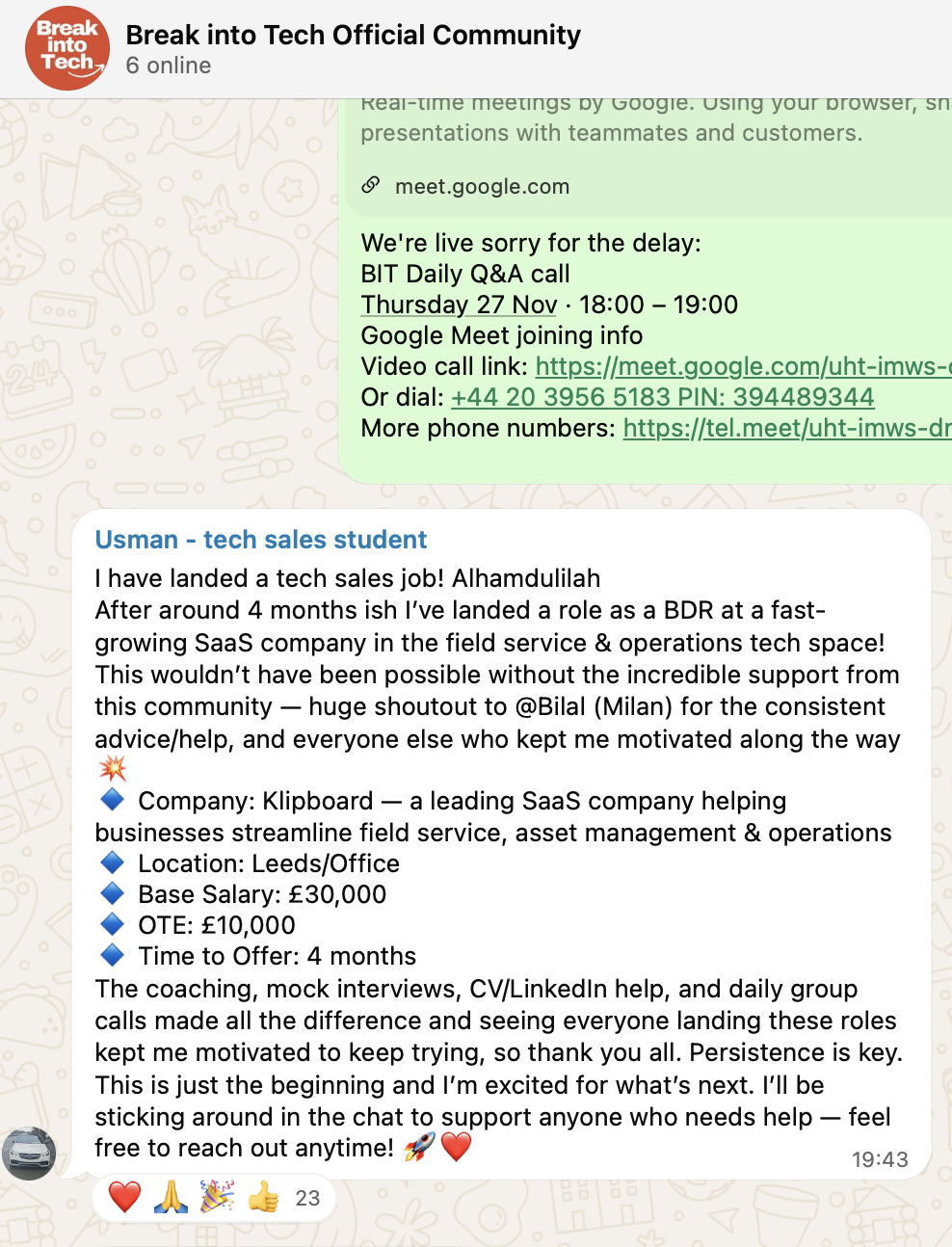 Community message from Usman announcing their tech sales offer