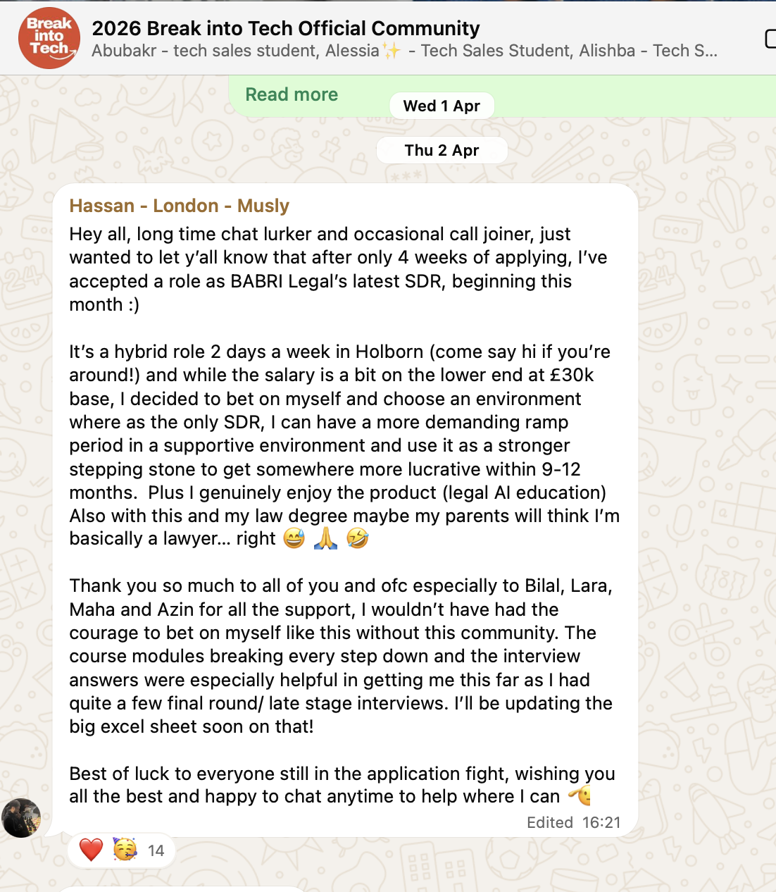 Community message from Hassan announcing their tech sales offer