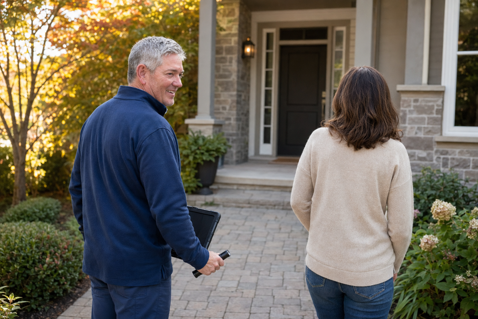 Professional inspecting a residential home