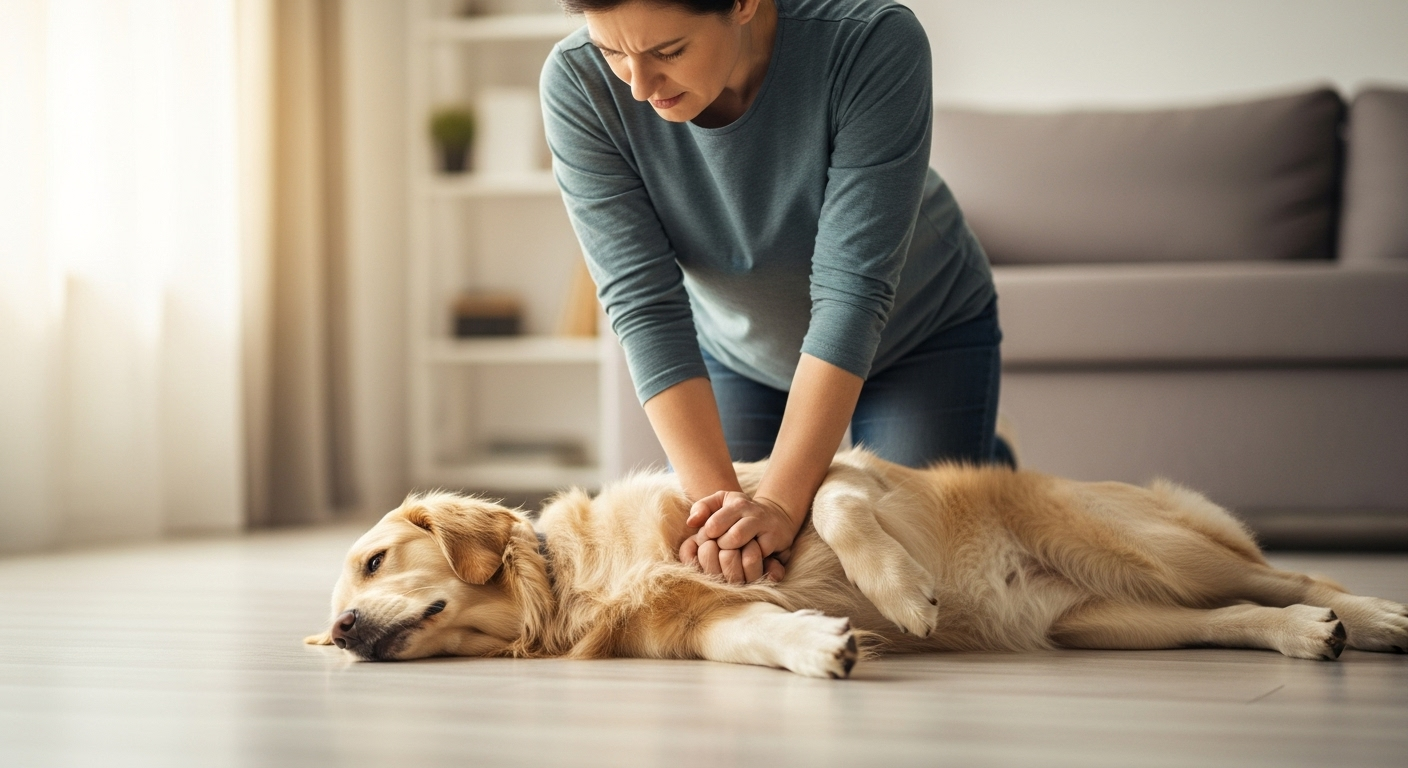 Human giving a dog CPR