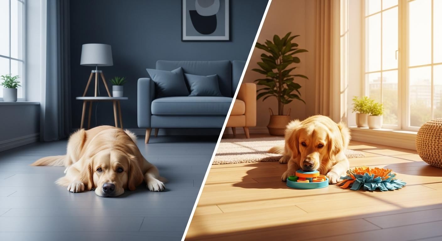 Bored dog vs enriched dog Bored dog vs enriched dog