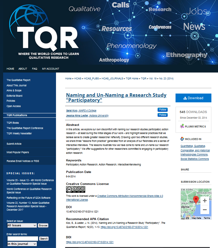 Naming and Un-Naming a Research Study Participatory by Sarai Koo and Jessica Nina Lester