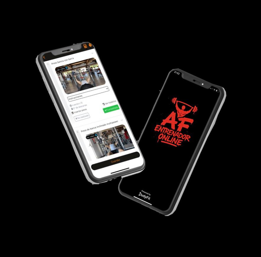 Pantallas de la app TEAM AF con ejercicios y seguimiento