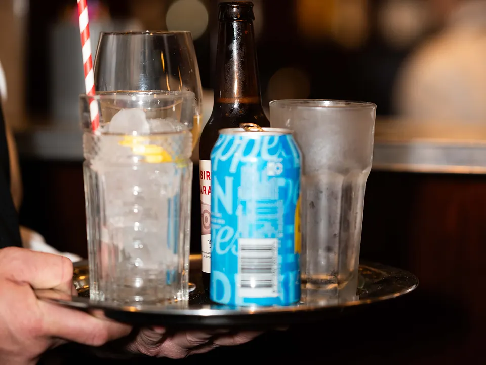 A tray of drinks on its way to the table at Grappino