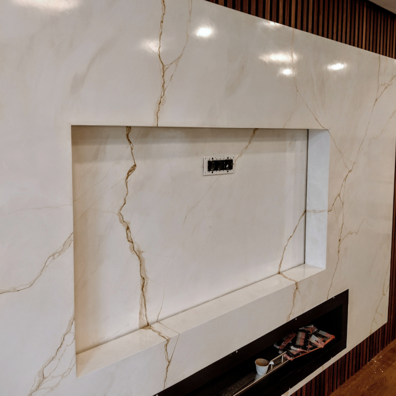 Calacatta marble effect with bold gold and grey veining