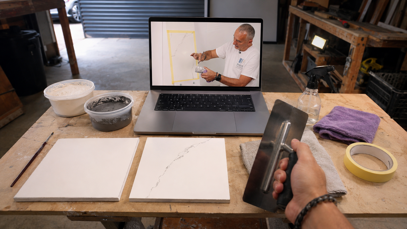 The Marble Masterclass course, shown on a laptop and phone