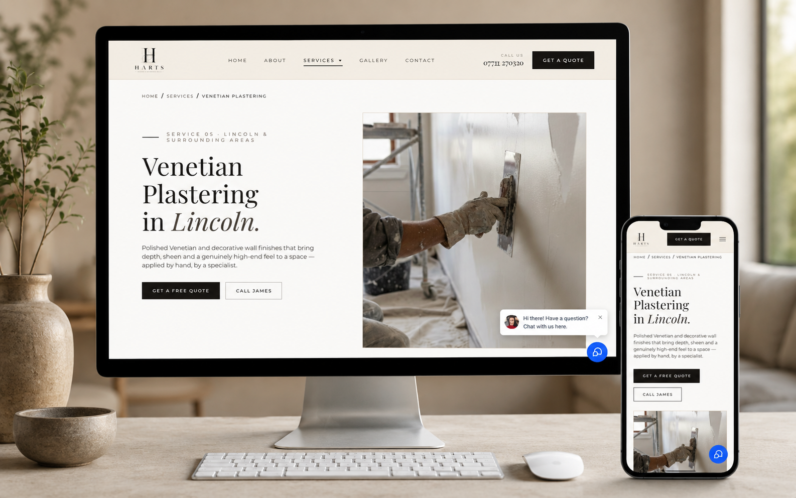 Example of a done-for-you Venetian plaster business website built by Italiwalls