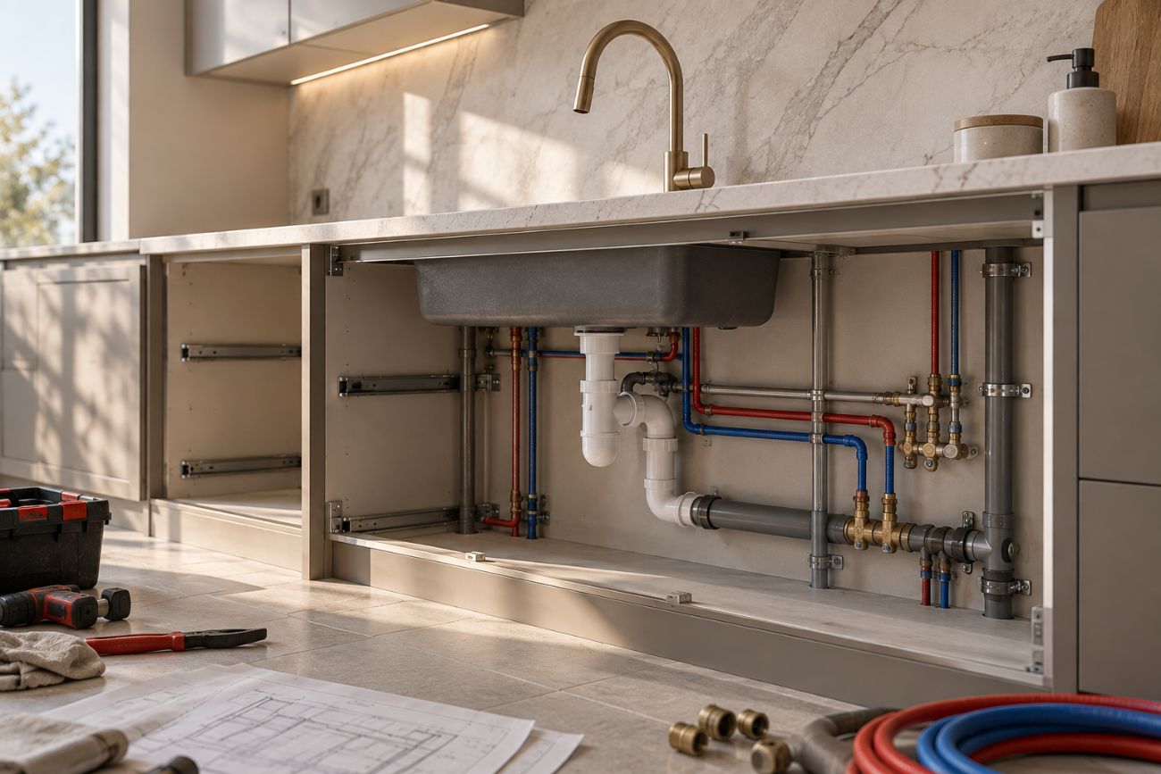 Under-sink plumbing hookup on install day