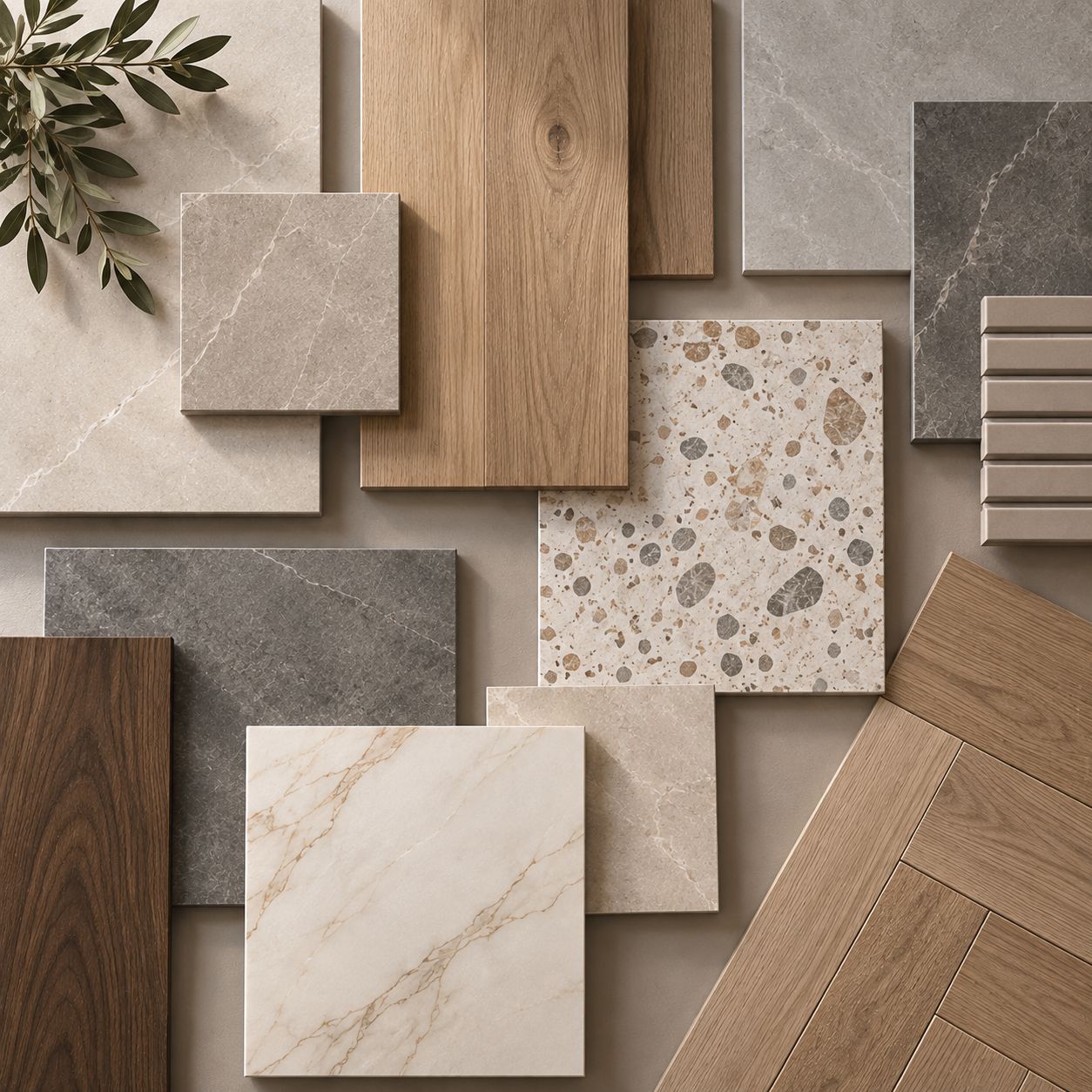 Flooring options — wood, natural stone and terrazzo
