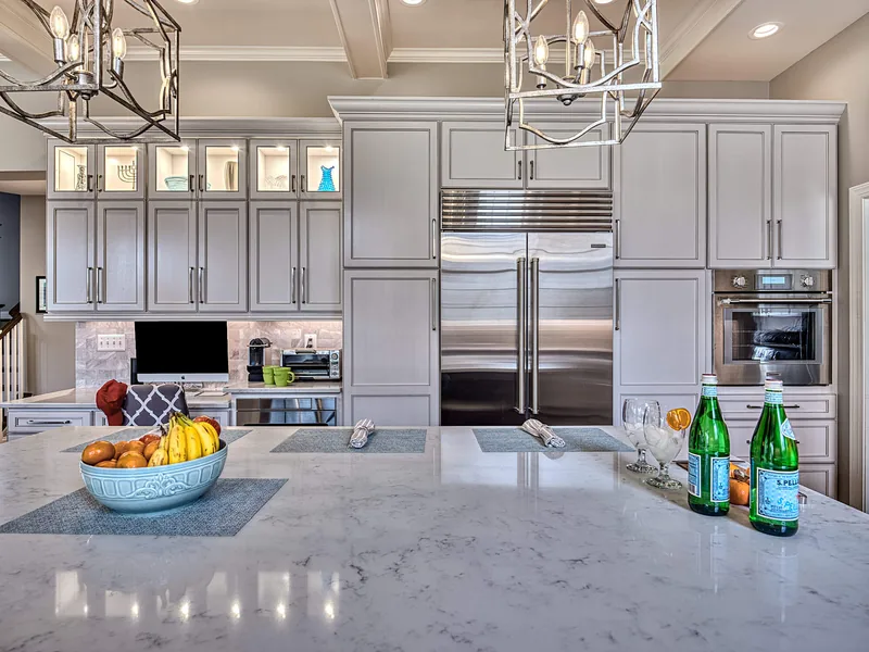 Marble kitchen island countertop close-up