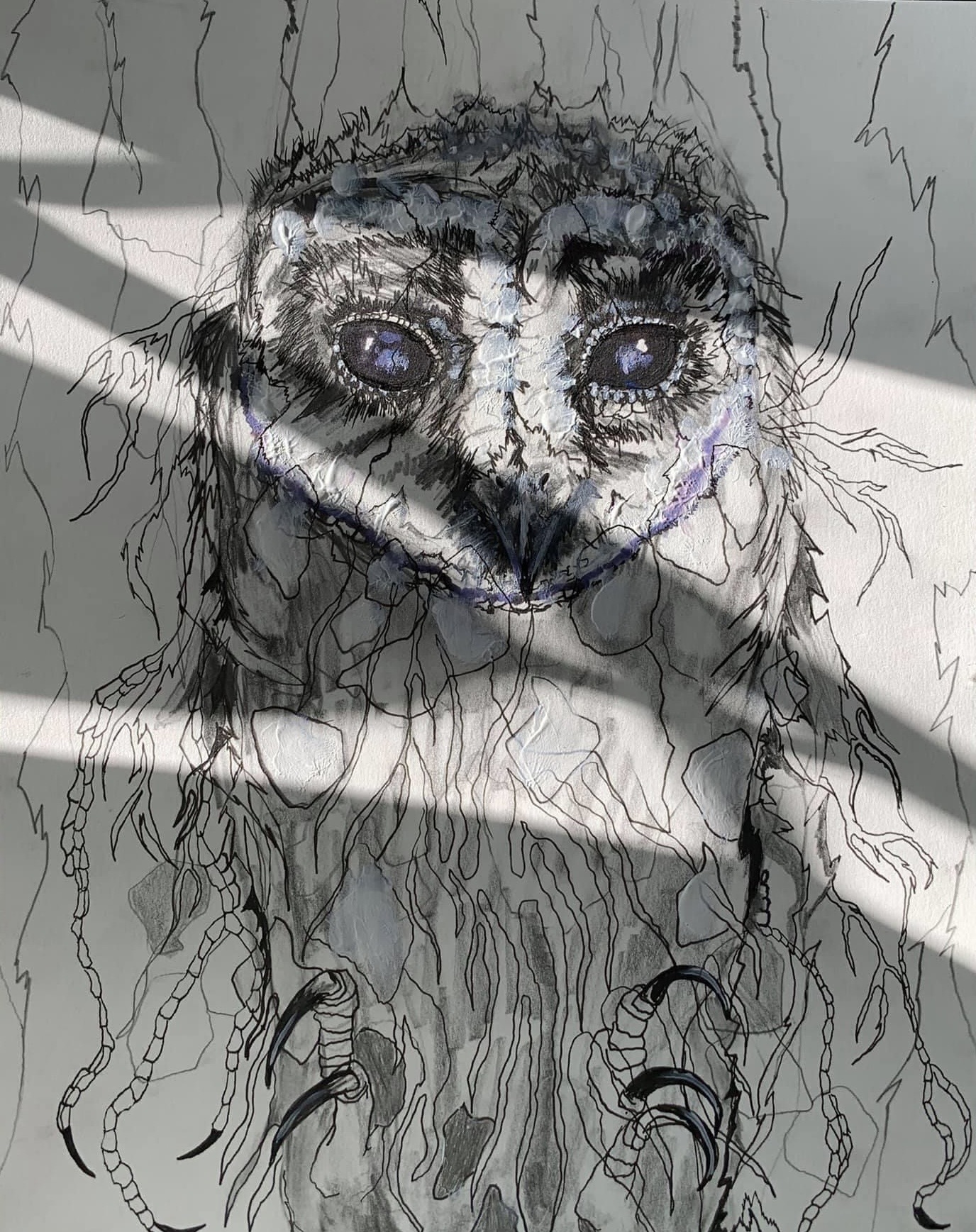 Owl drawing in soft grey light