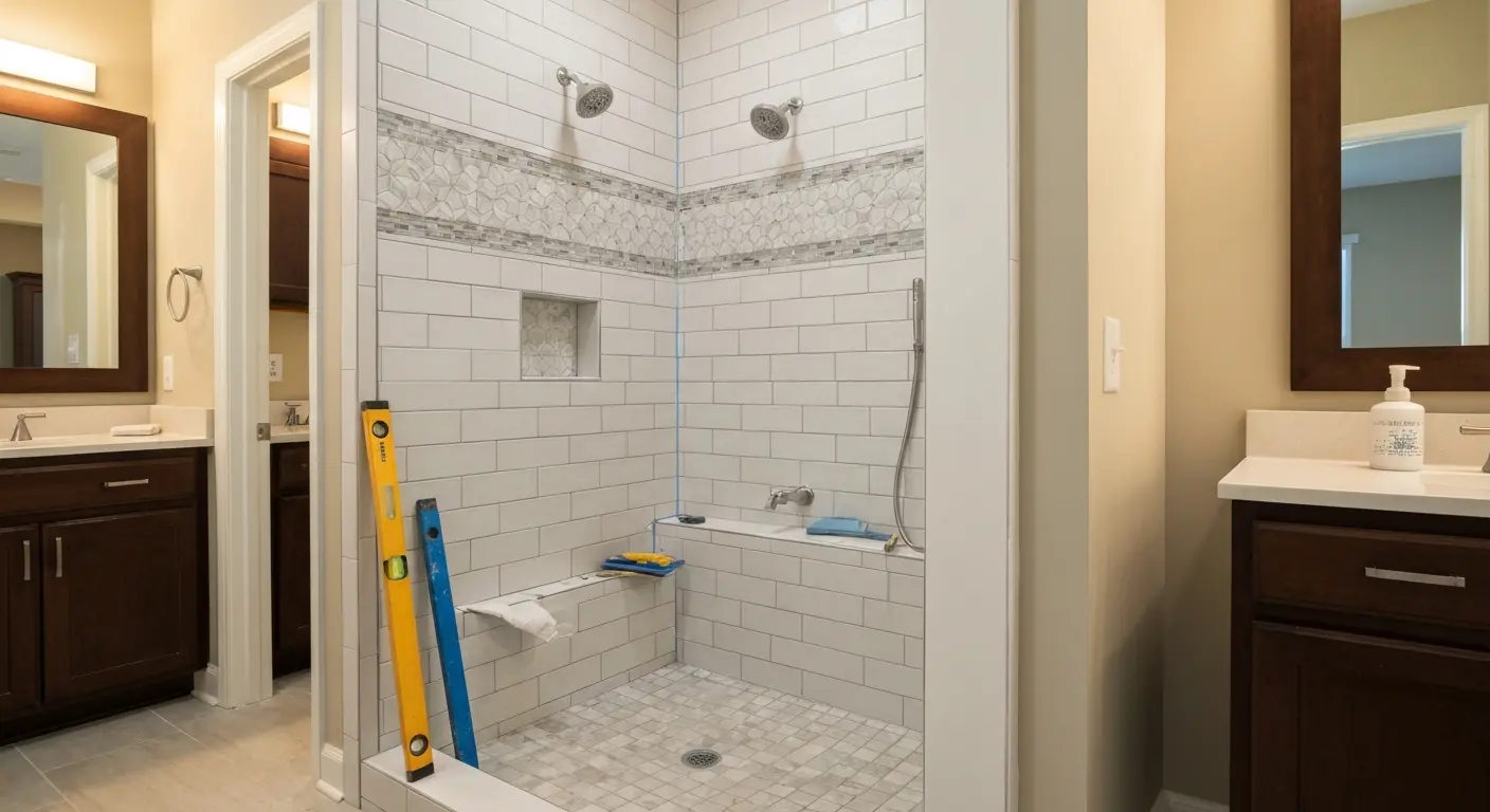 Master bathroom tile shower installation