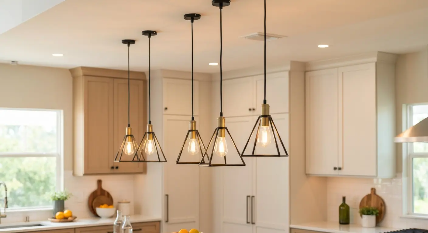 Pendant lighting over kitchen island