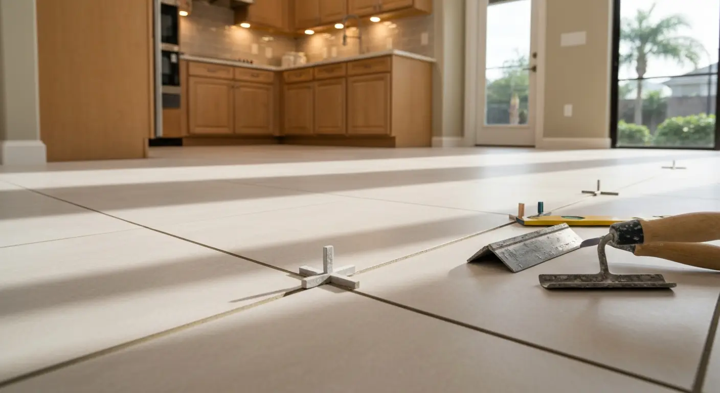 Ceramic tile kitchen floor installation