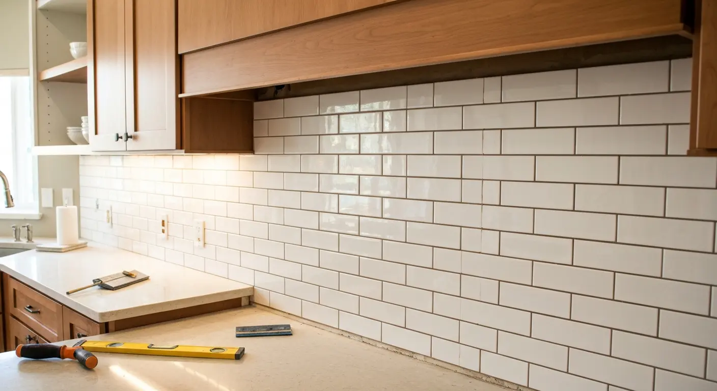 Tile feature wall installation in Tampa kitchen