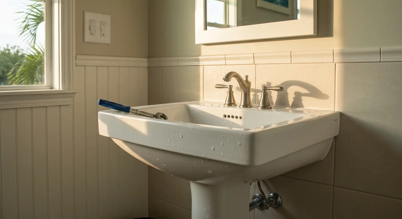Pedestal sink bathroom installation