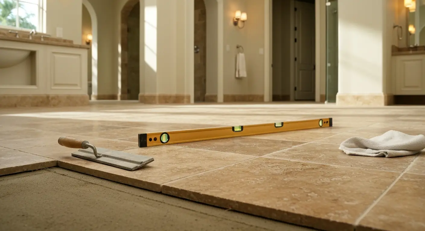 Stone bathroom floor installation