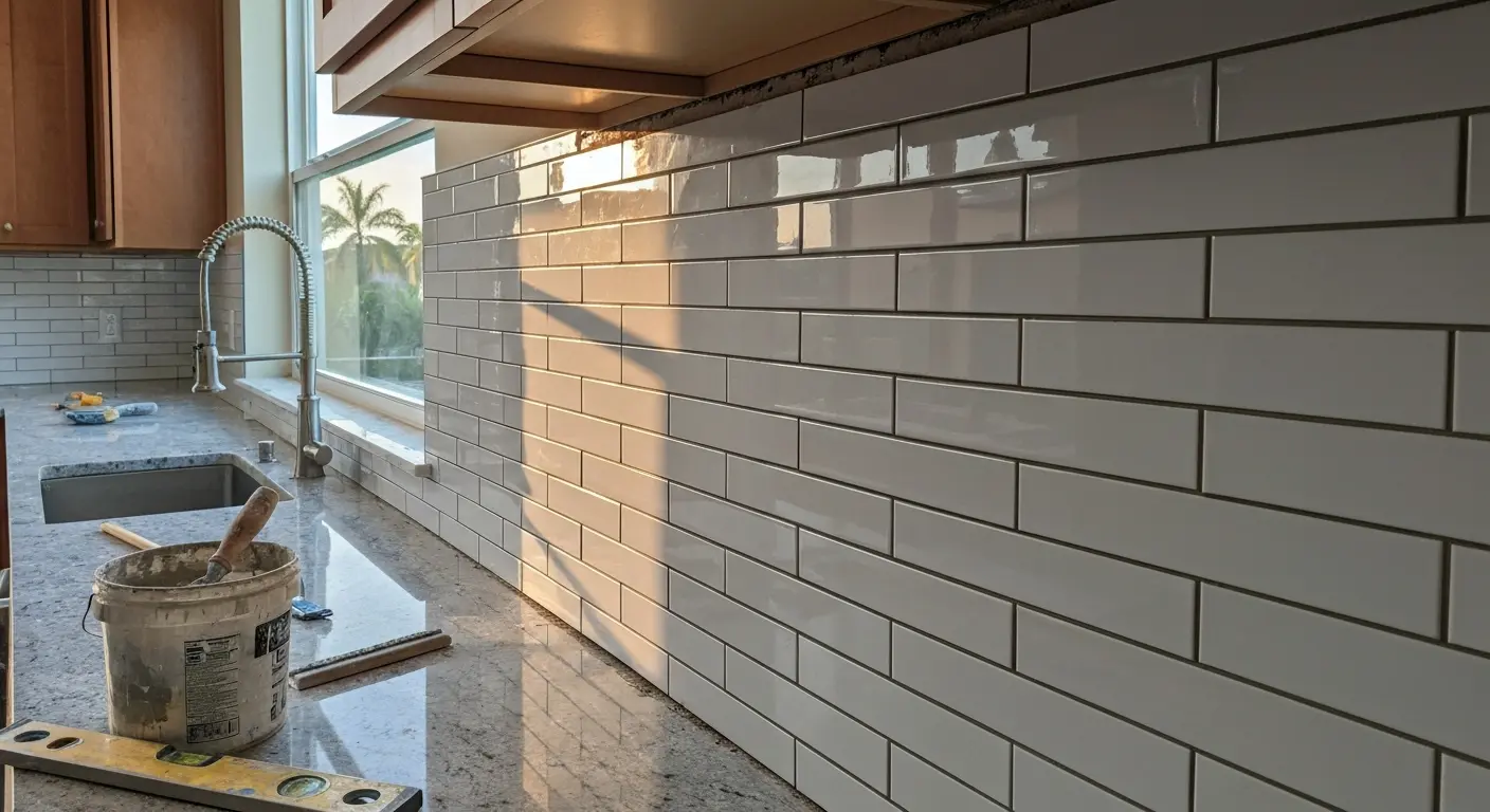 Kitchen tile backsplash installation