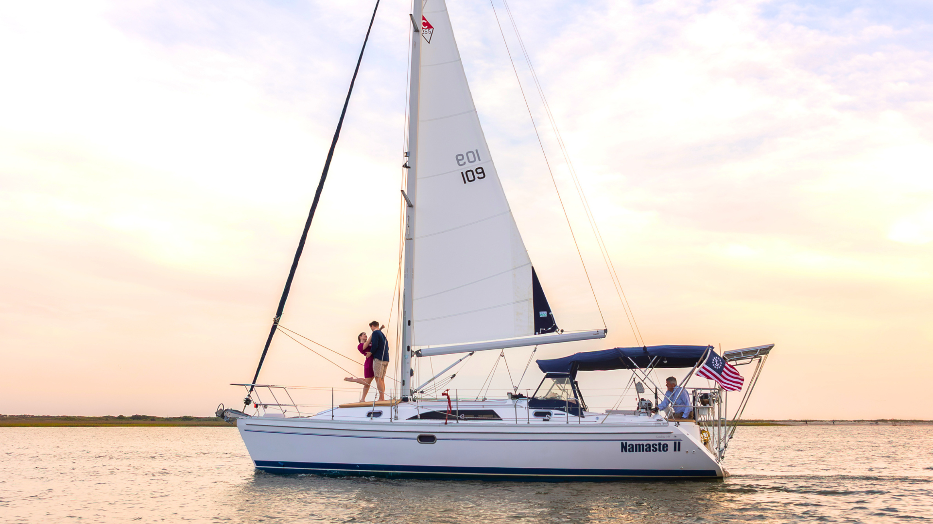 Scenic sunset sailing experience in Folly Beach South Carolina with open ocean views and peaceful atmosphere