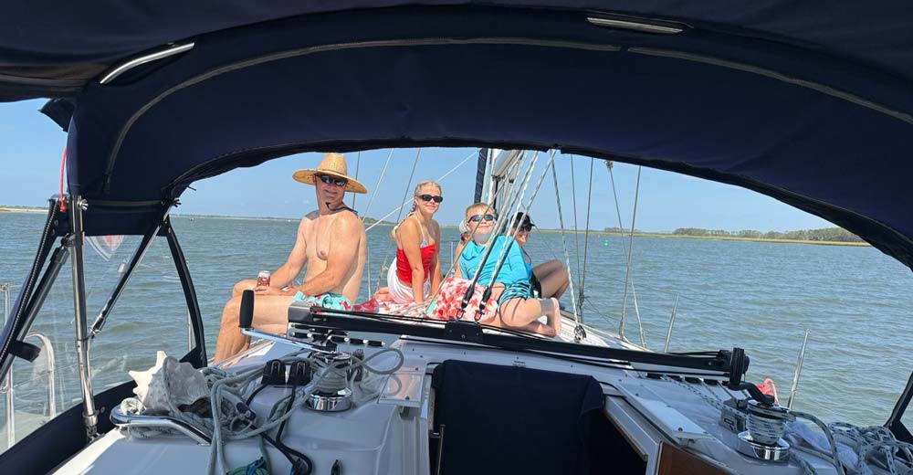 Warm September water during a private sailing charter in Folly Beach SC Warm September water during a private sailing charter in Folly Beach SC